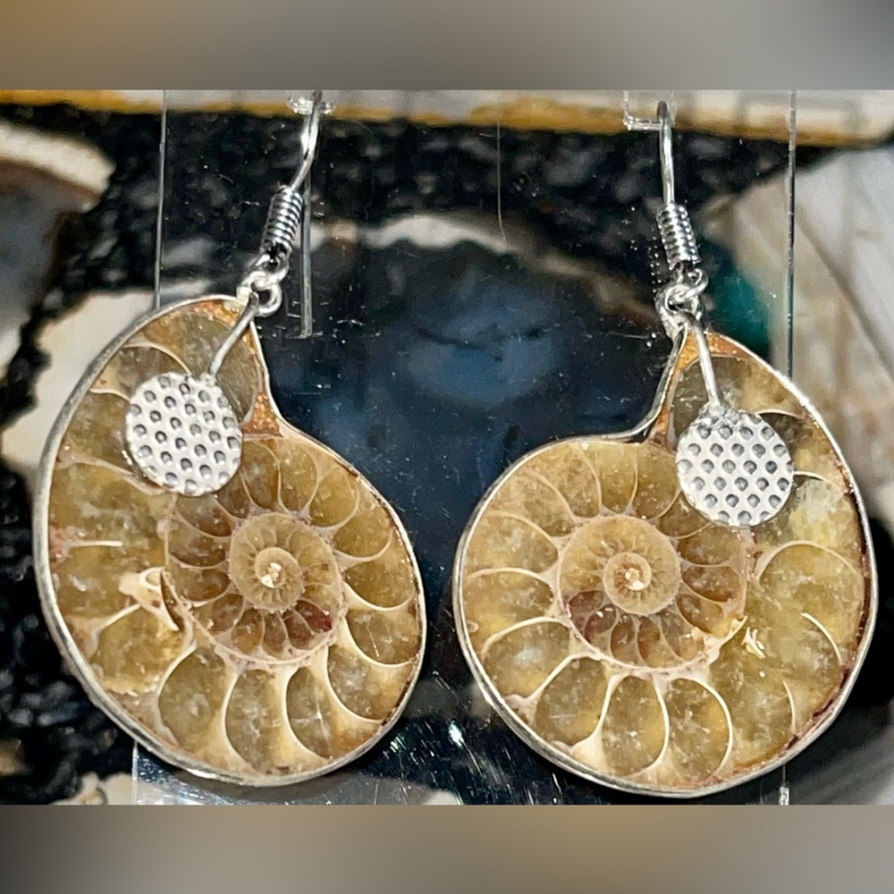 Earthy Ammonite Earrings 1 7/8”